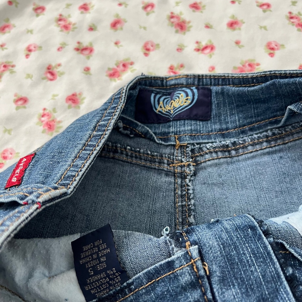 vintage angels y2k denim mini skirt w/ built in circle buckle grommet belt - Picture 3 of 7